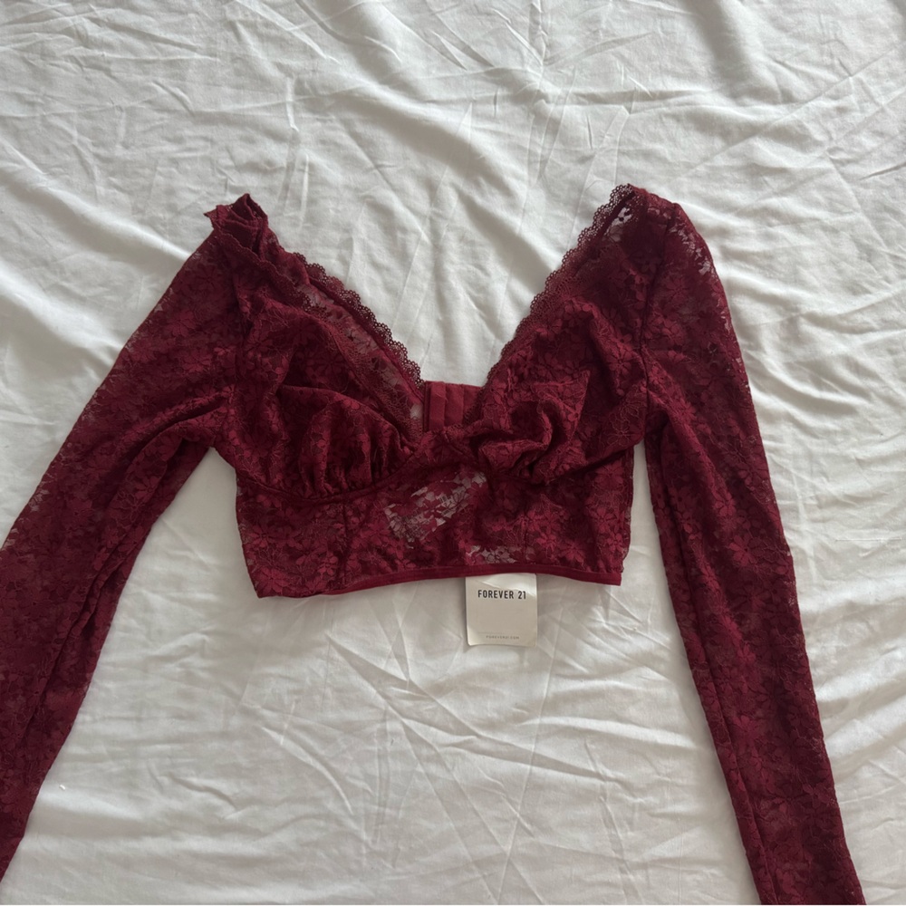 Burgundy Lace Crop Top